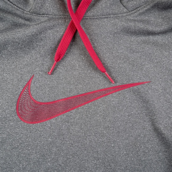 NIKE Dri-Fit fleece pullover hoodie grey with pink swoosh logo size S - Picture 2 of 10
